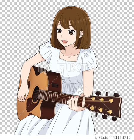 ギターを弾く女性のイラストのイラスト素材